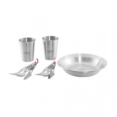 Meal set for two people in stainless steel.