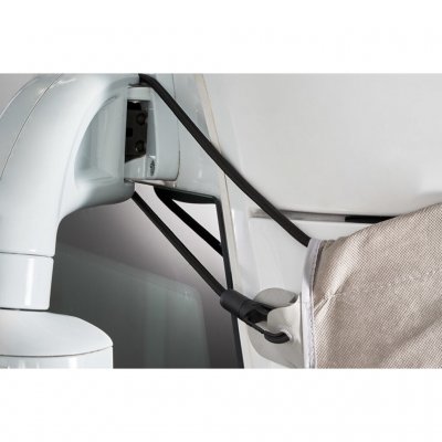 Attaches to the rear view mirrors at the top.