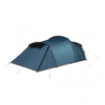 The tent accommodates two people and features a double-wall construction with a full inner tent for a protected sleeping area.
