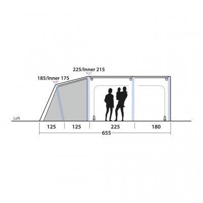 Height measurements for the Outwell Boston 5 Air TC family tent.