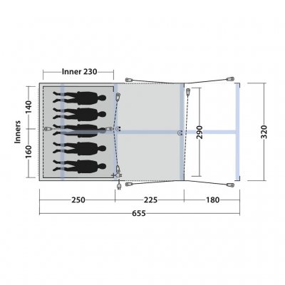 Floor plan for the Outwell Boston 5 Air TC family tent