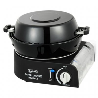 The Compact camping grill with the lid on.