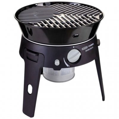 The grill has a griddle plate.