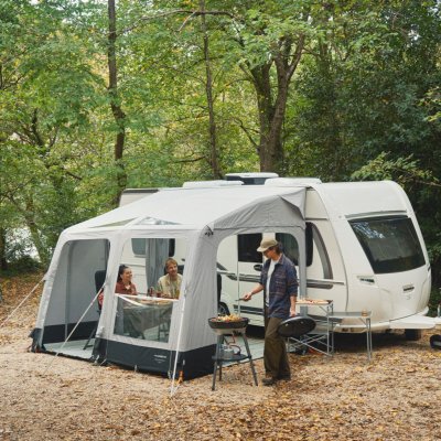 Quickly create a sheltered space outside your caravan or motorhome with the Dometic Rally Tour awning.
