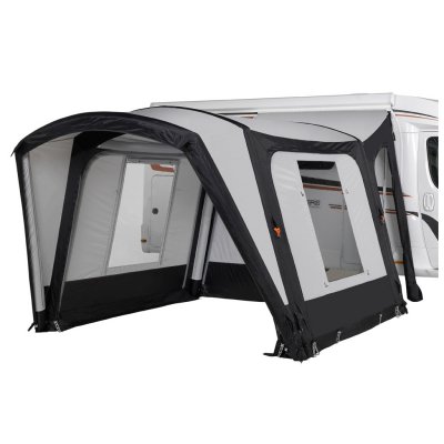 The front of the motorhome awning is completely open.