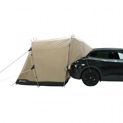 Easy to connect car and tent via attachments to the car's rear doors, car tires and adjustable ground pegs