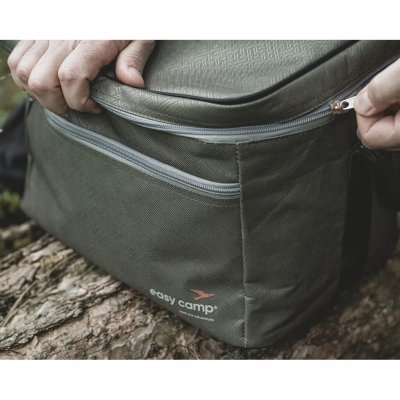 The cool bag has a large top opening with a zipper.