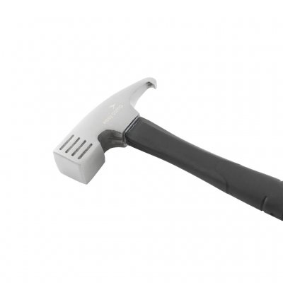 The hammer has a steel head with a hook for removing tent pegs or nails.