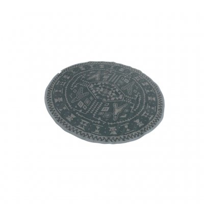 Round tent carpet with different colours on each side.
