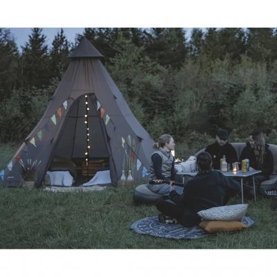 With the warm and pleasant light from the light string, an inviting atmosphere is created in the tent.