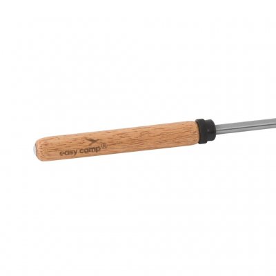 The campfire fork has a wooden handle.