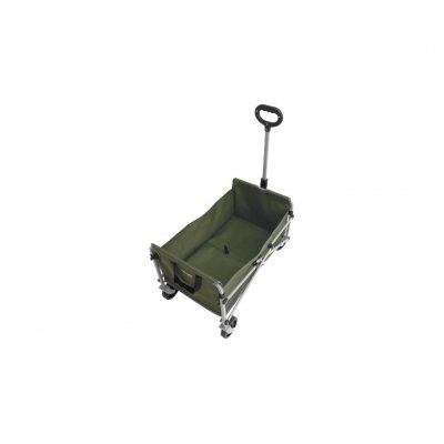 Foldable transport cart with puncture-proof wheels and a long handle.