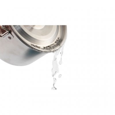 The lid of the pot features strainer holes.