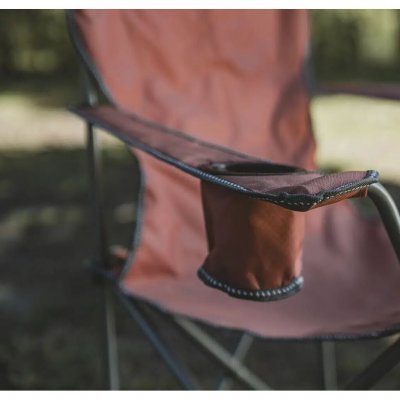 The sturdy steel frame provides stability, while wide armrests and a cup holder offer extra comfort.