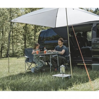 The dome provides both greater headroom under the awning as well as improved water runoff and less movement in windy conditions.