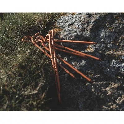 The orange color makes the tent pegs easy to spot.