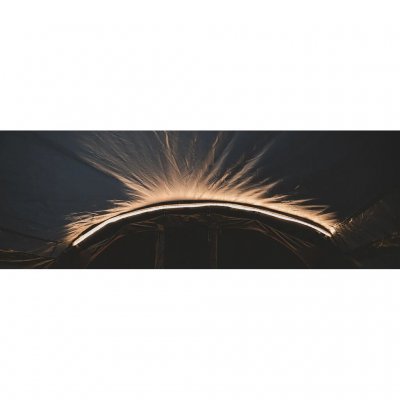 The string light provides atmospheric lighting in the tent.