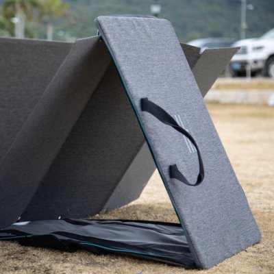 The bag for the solar panel is also used as a tool to get a good tilt toward the sun.