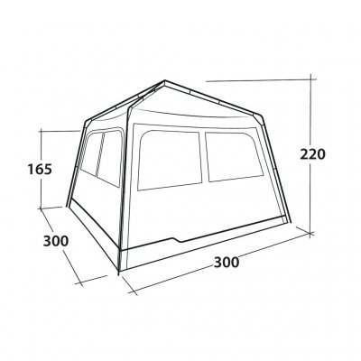 Dimensional sketch for Outwell Fastlane 300 Shelter.