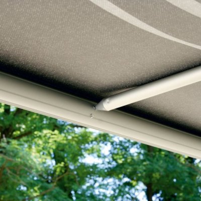 The rafter is attached between the caravan and the awning tube.