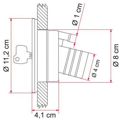 Dimensions of Fiamma water tank inlet with cap for filling
