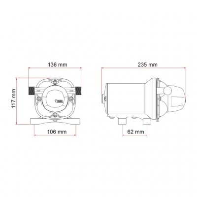 Dimensions for Fiamma pressure water pump. Sketch 2