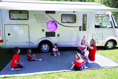 The patio carpet gives a comfortable surface under the awning during the caravan or camper.