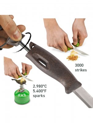 Multi-purpose knife with fire steel in the handle that can be used 3000 times