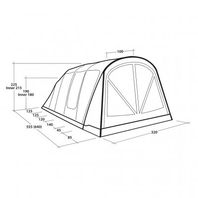 Dimensions of the Outwell Florida 5 Air family tent