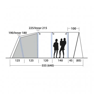 Height measurements for the Outwell Florida 5 Air family tent.