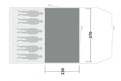 The tent carpet covers the entire living area of the Carolina 6 family tent