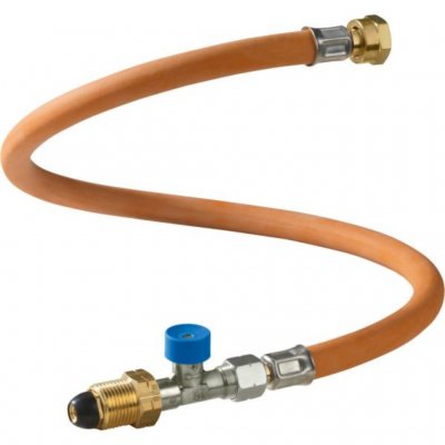 Longer gas hose with breakaway valve for caravan and motorhome.