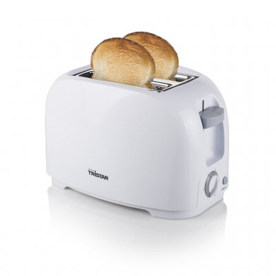 The toaster has room for two loaves and has six different heat levels to toast the bread to your liking