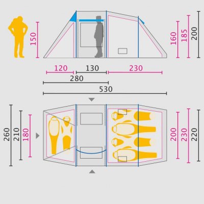 Dimensional drawing for Jack Wolfskin Great Divide RT tents