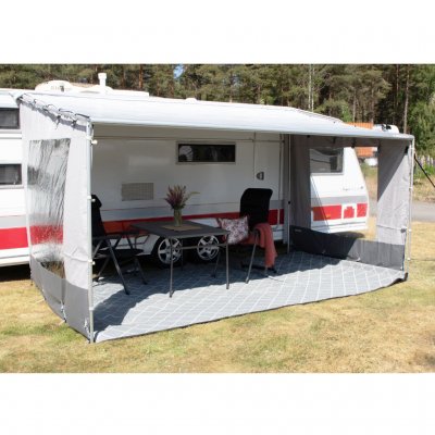 Create an awning tent by adding an additional side wall and a front
