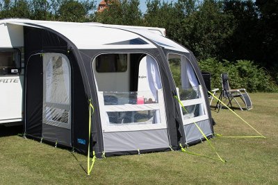 Half open front panels of the awning Kampa Dometic Ace Air Pro 300.