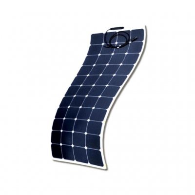 165W flat solar panel for caravan and mobile home. Bendable for mounting on rounded surfaces.