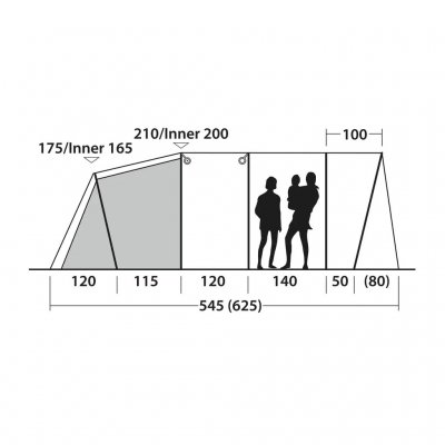 Height sketch for the 4-person family tent Outwell Ohio 5 TC