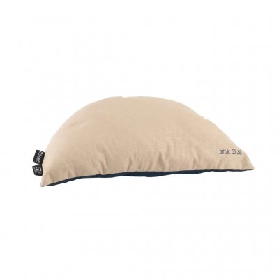 Practical and lightweight camping pillow designed to fit in the hood of rounded sleeping bags.