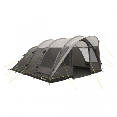 6-person family tent with standing height, three bedrooms, rain-protected entrance and large windows.