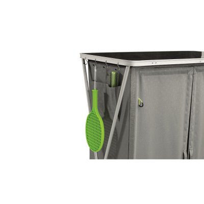 Store camping equipment on the side via the storage pocket or hooks.