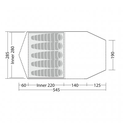 Floor plan for inner tent and living room for Robens Lago Flex 5