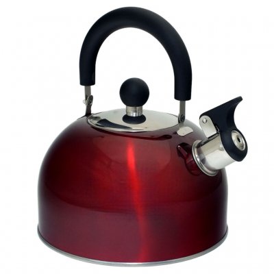 2.5 liter kettle in stainless steel with a whistle for camping with a tent, caravan or motorhome.