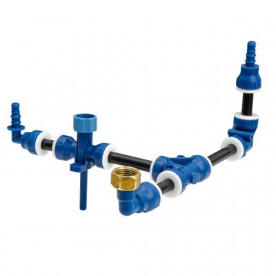Coupling for water systems in caravans and motorhomes that locks and seals without tools.