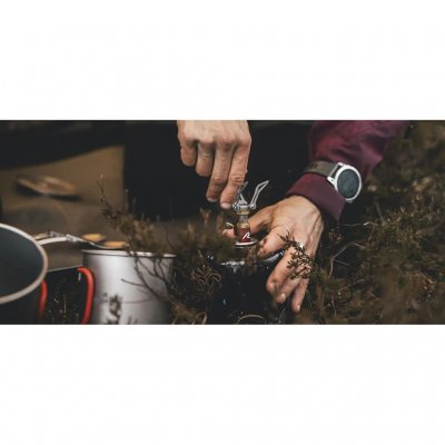 Robens Fire Wisp Duo Cook Set includes a gas burner that attaches directly to the gas cartridge.