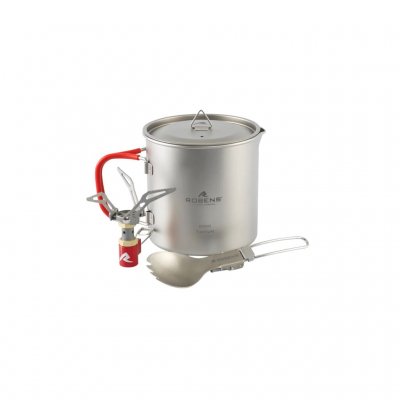 The set includes a pot with lid, one spork and a gas burner that attaches directly to the gas cartridge.