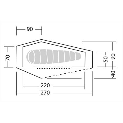 Planlösning för sovkabin och absid på lättviktstältet Robens Goldcrest 1.