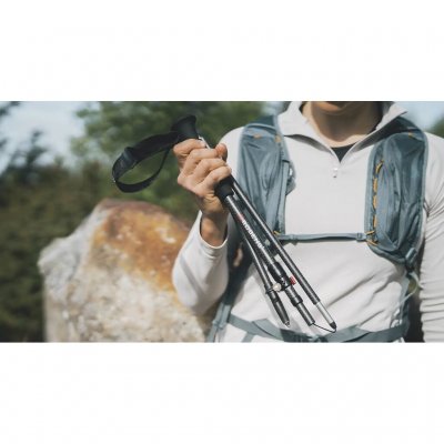 Three sections provide a walking stick with a small pack size.