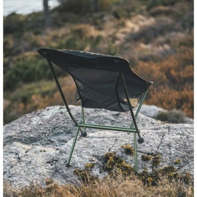 Pack-friendly chair with an extra wide seat, for camping and outdoor life.