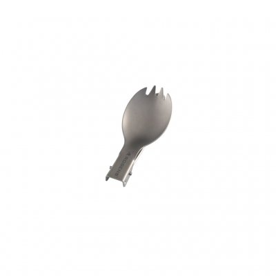 Durable, lightweight and foldable titanium spork.